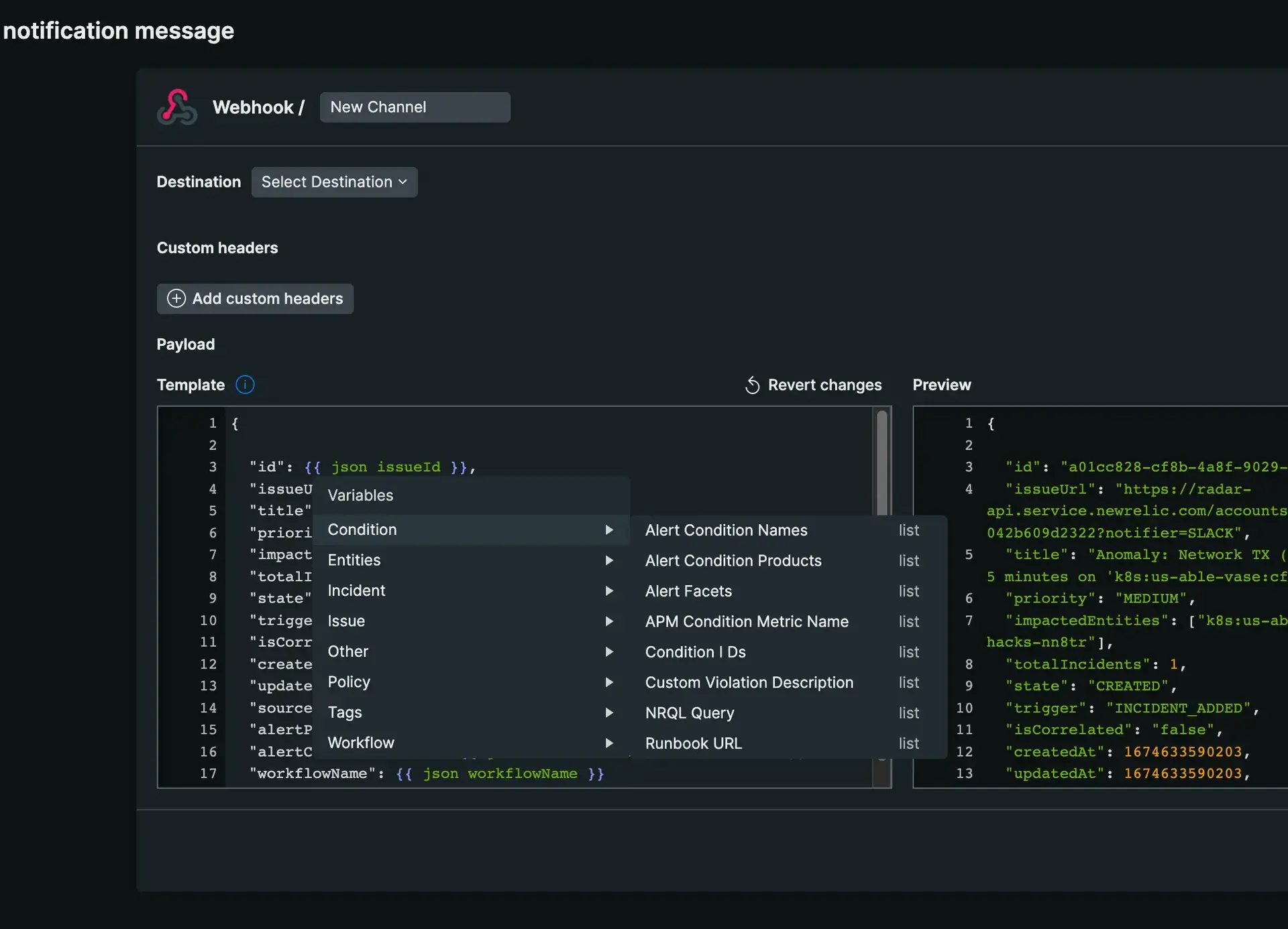 The variables menu that shows the breadth of variable options available. A screenshot of the variables menu that. shows the breadth of variable options available.