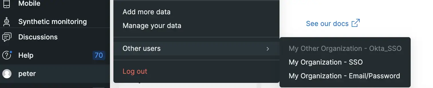 User record switcher in user menu A screenshot of the user record switcher in user menu