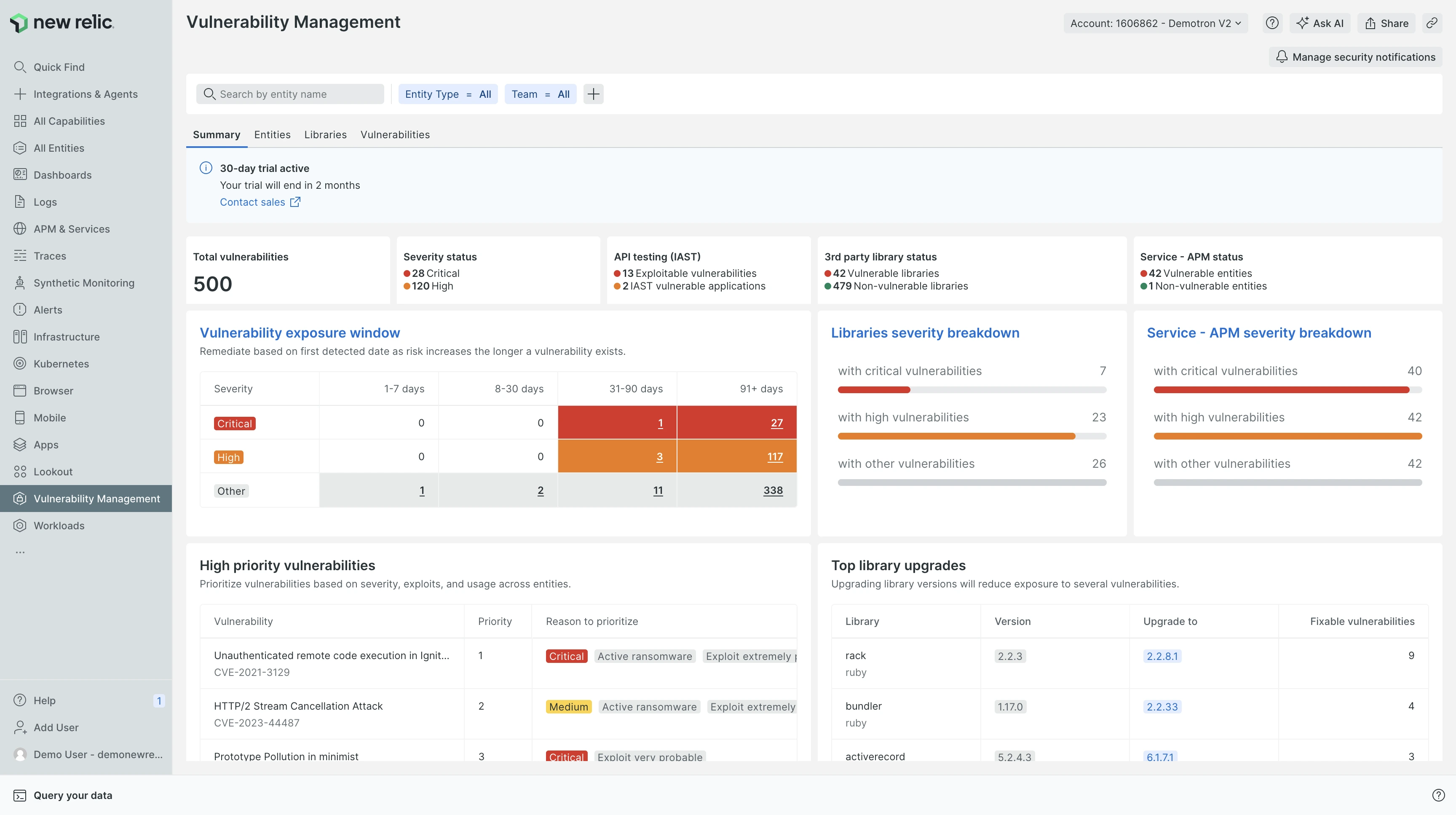 Vulnerability management screen Vulnerability management screen