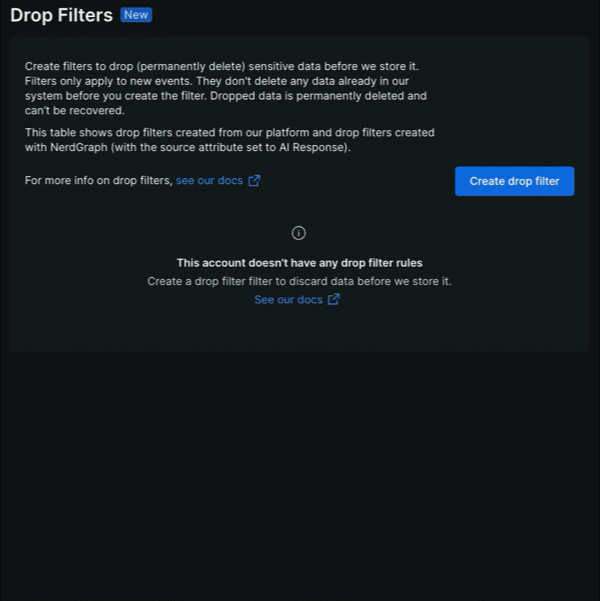 Create a set of drop filters by adding events you want to drop data from A gif displaying the workflow for creating a set of drop filters