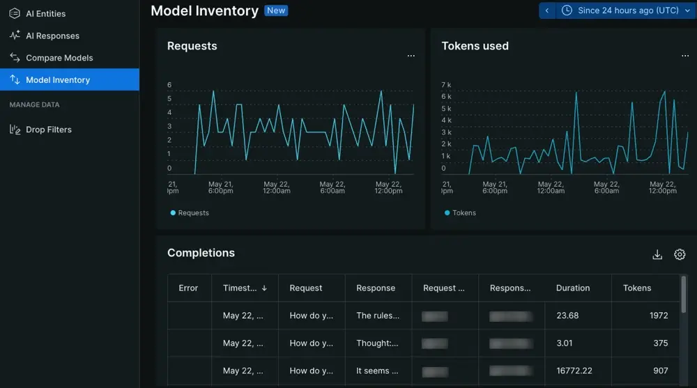 Model data overview A screenshot of the model inventory page