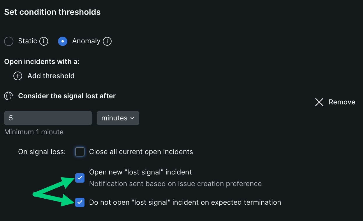 signal loss options screenshot of signal loss options