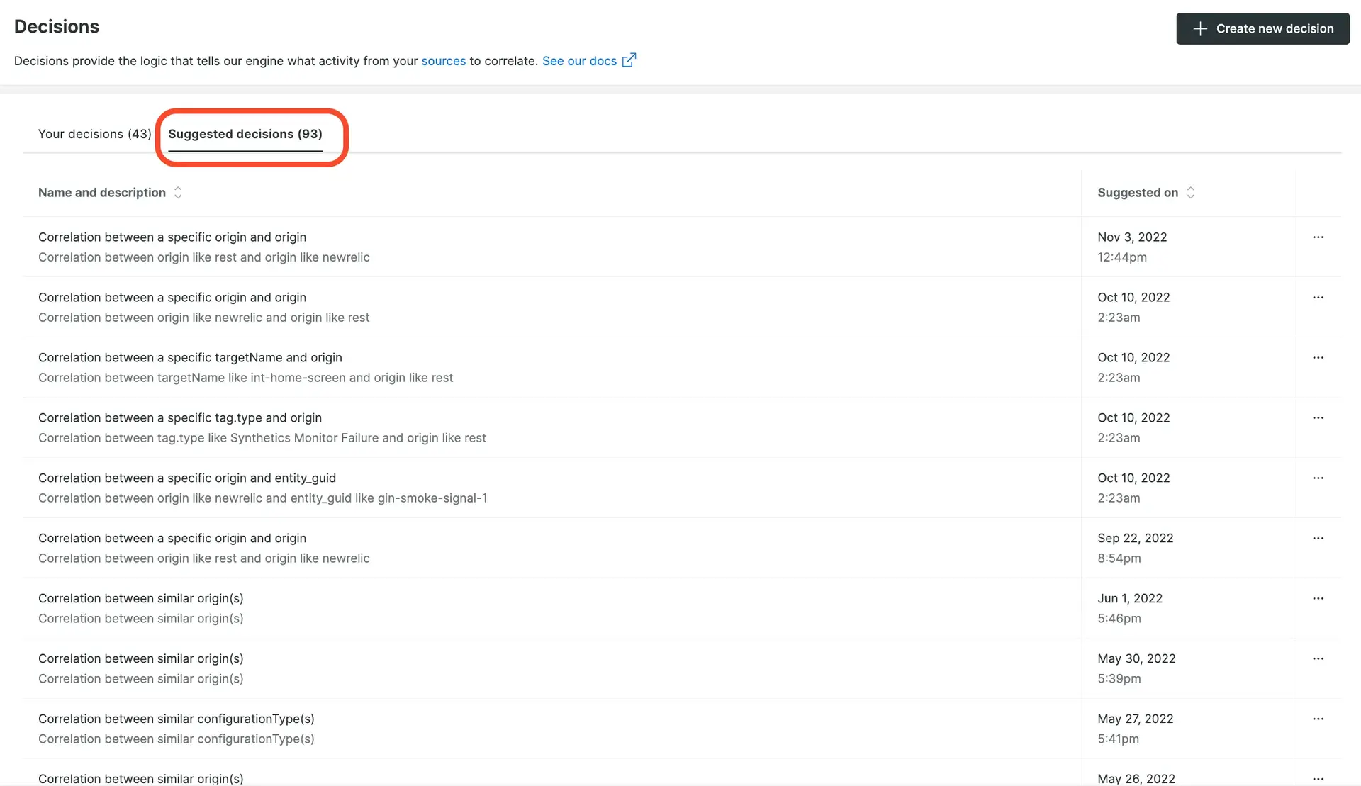 Suggested decision block A screenshot of a suggested decision block