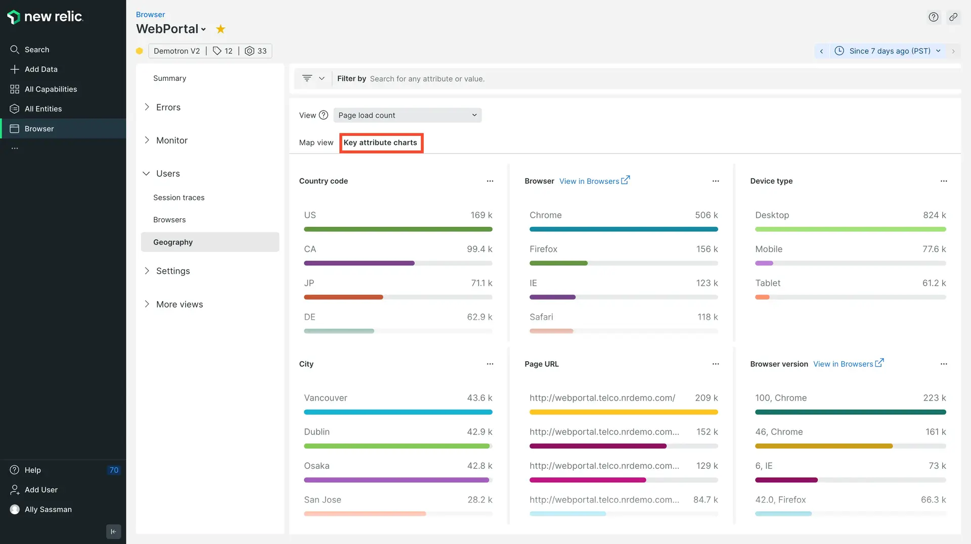 Geography UI Screenshot of Geography UI in New Relic
