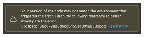 The git reference not found warning message. A screenshot of the git reference not found warning message.