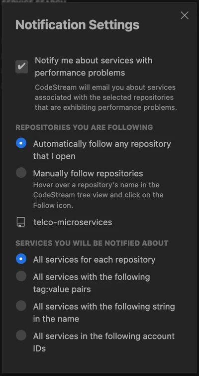 Notification settings A screenshot of the Notification settings page.
