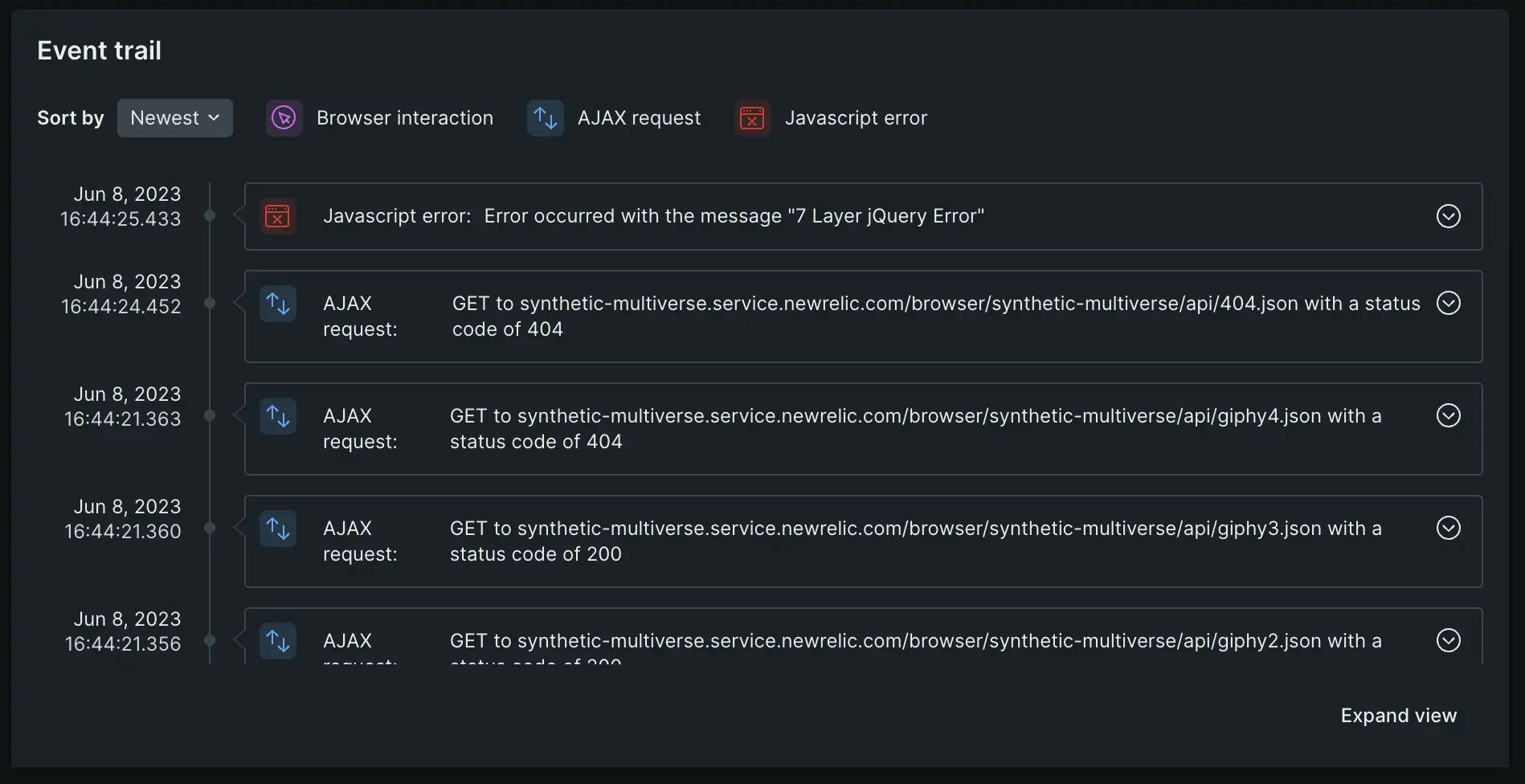 event trail errors inbox A screenshot depicting the event trail for errors inbox.