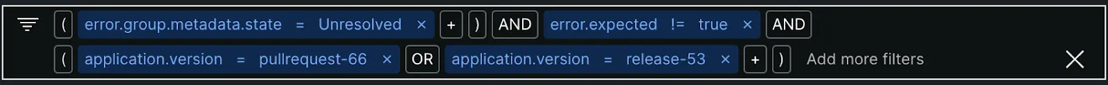 version tracking errors inbox A screenshot depicting how to filter by versions in errors inbox.