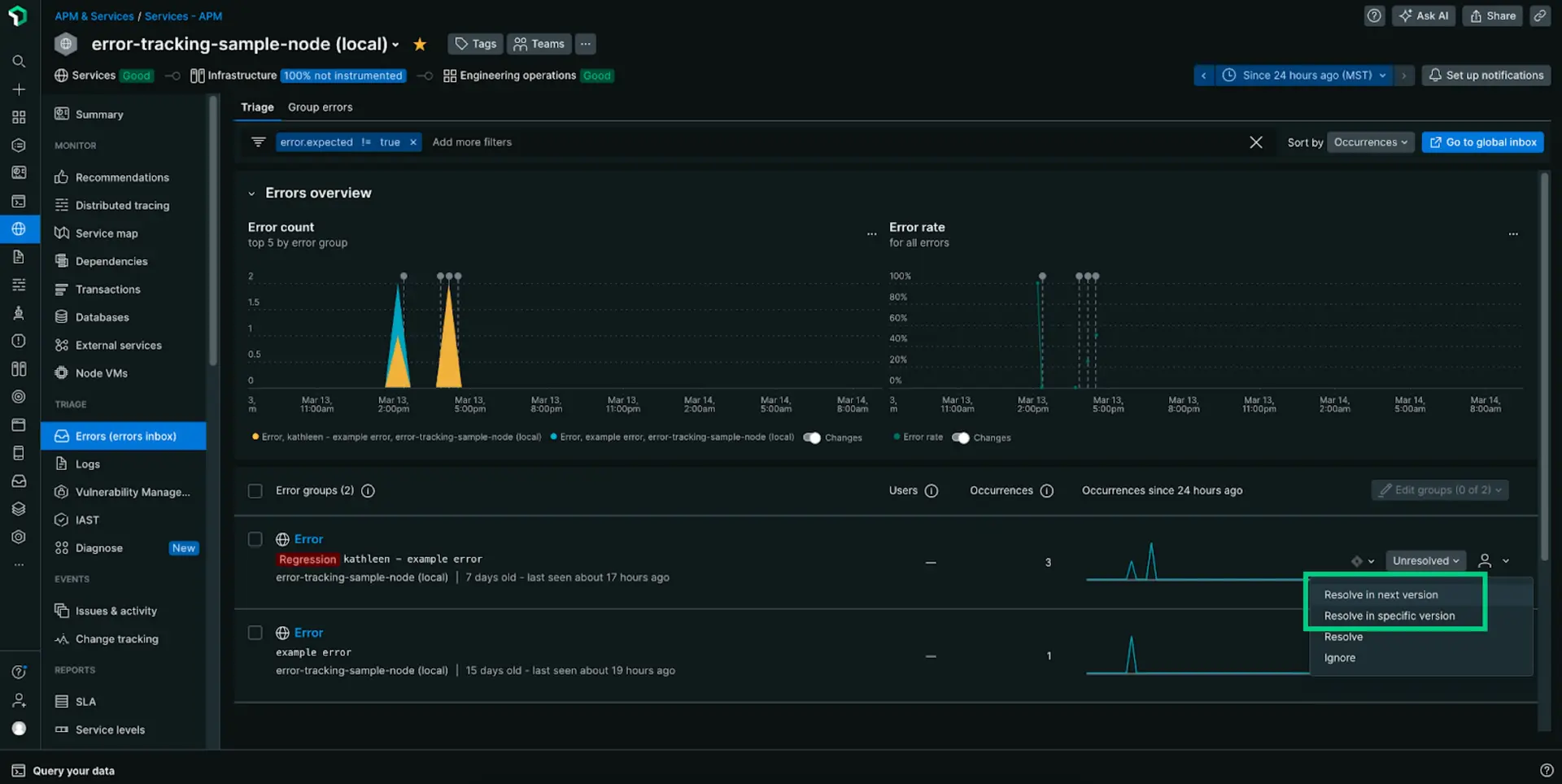 Screenshot showing resolve in version Screenshot showing resolve in version
