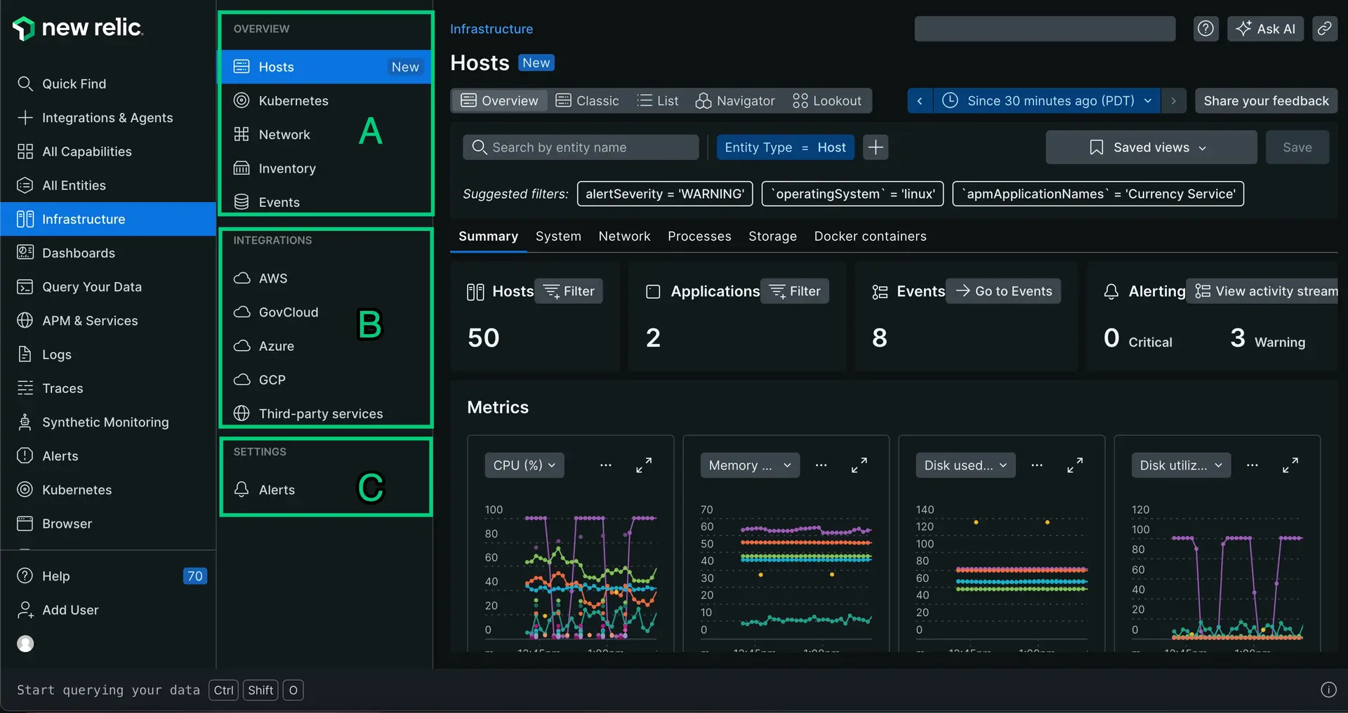Main infrastructure UI page Main infrastructure UI page