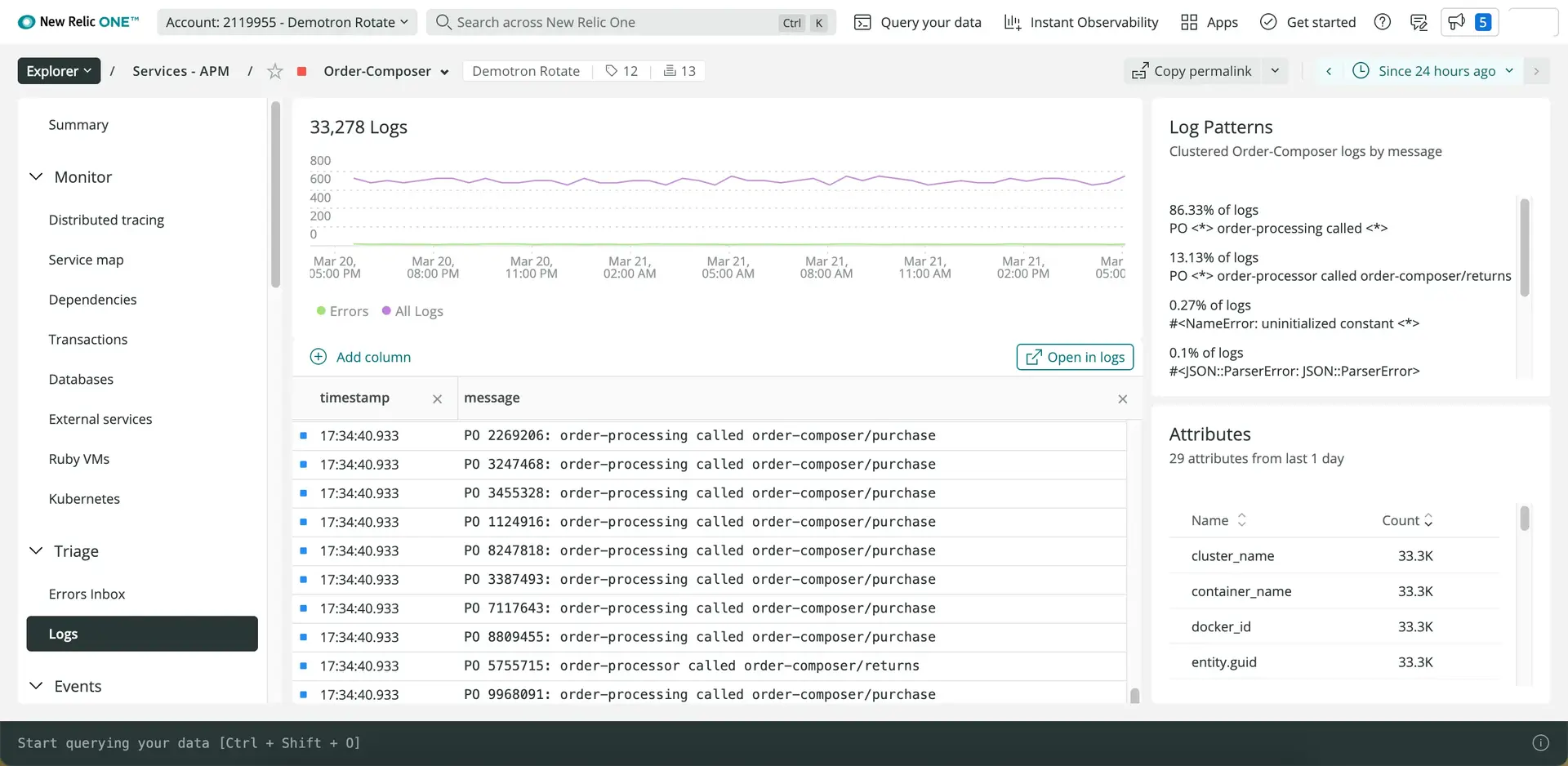 Detailed log info in APM Detailed log info in APM