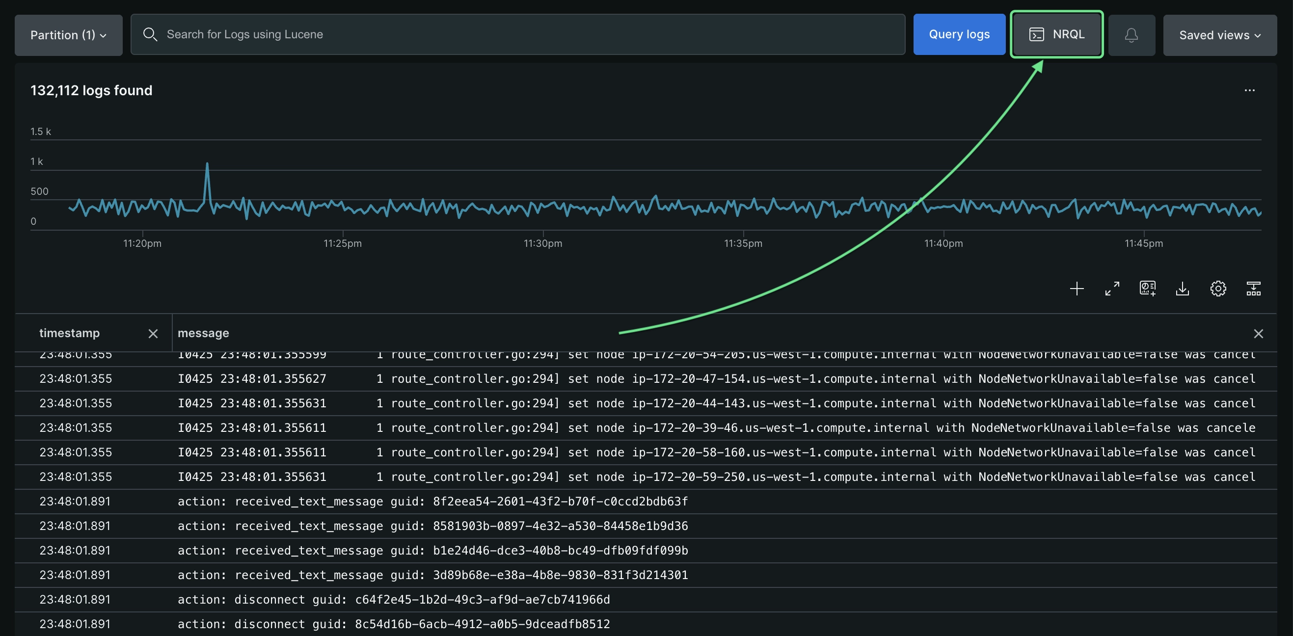 Advanced log analysis with NRDB query builder Screenshot of link to NRDB query builder