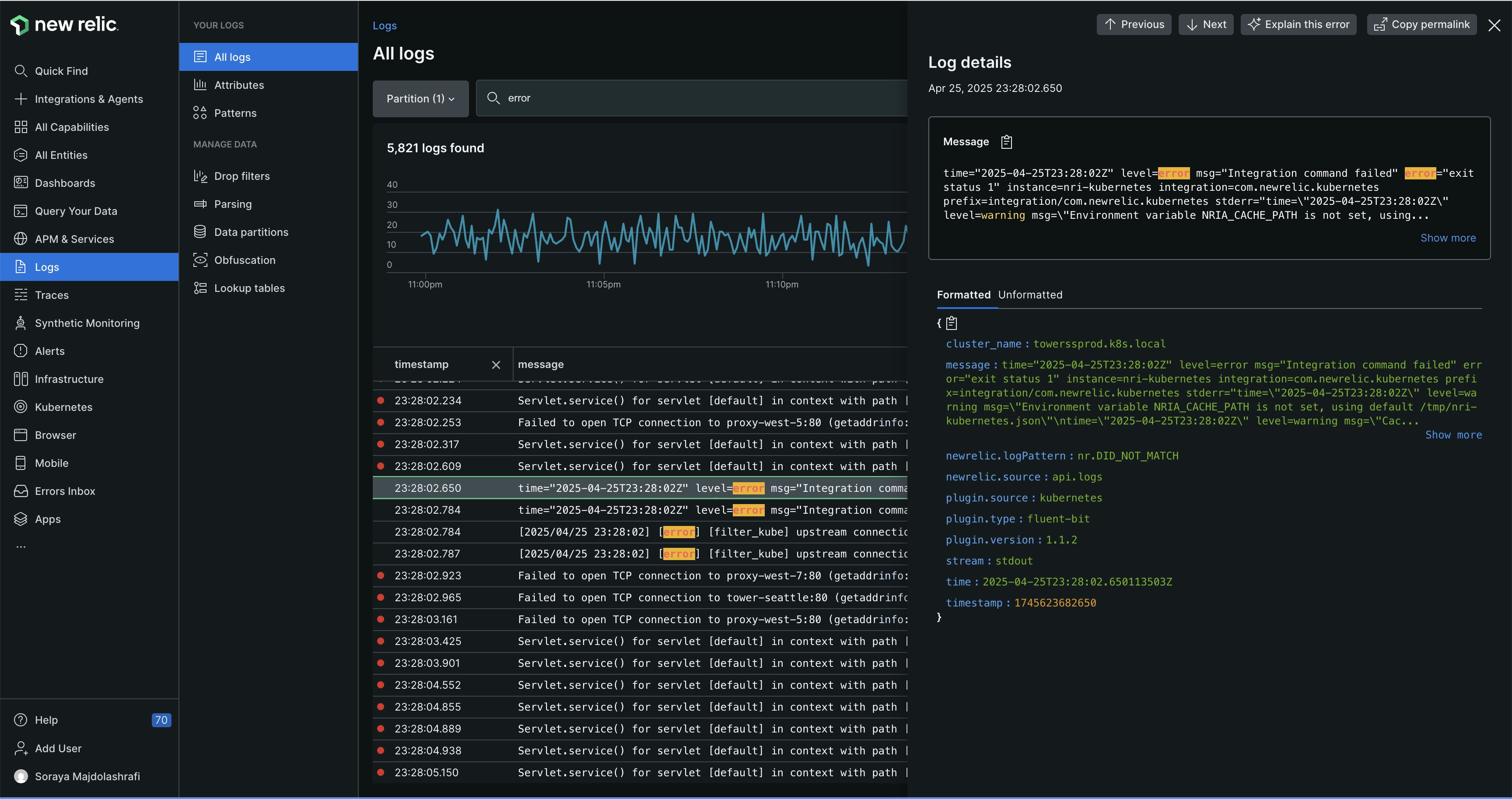 Logs UI with details Screenshot of logs UI with details