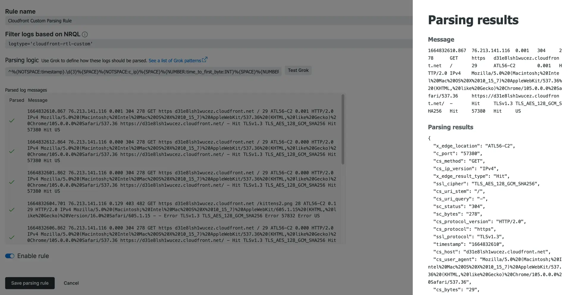 Creating a CloudFront custom parsing rule Creating a CloudFront custom parsing rule
