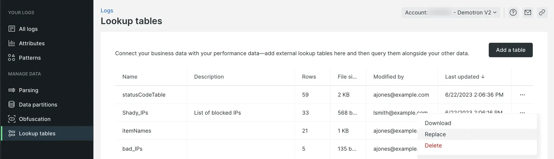 Upload a csv lookup table Upload a csv lookup table