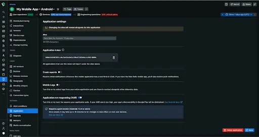 Mobile monitoring application settings A screenshot of the mobile monitoring application settings page