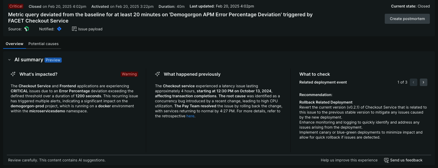 The alerts issues feed. A screenshot of the alerts issues feed.