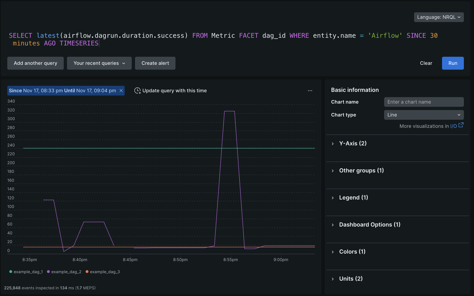 Screenshot showing sample Airflow DAG runs in New Relic Screenshot showing sample Airflow DAG runs in New Relic