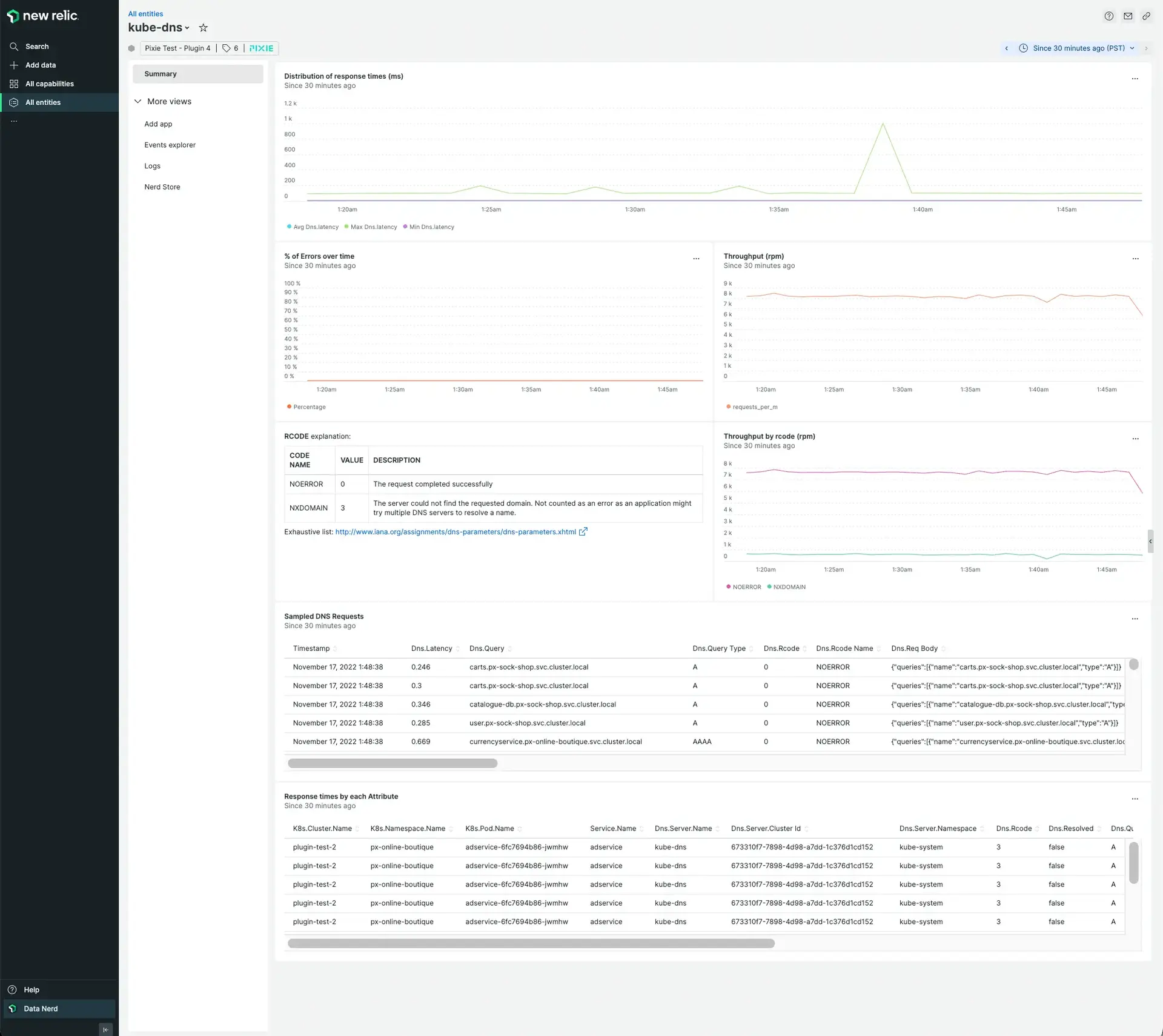 The Pixie DNS entity shows full body DNS request and response pairs traced by Pixie The Pixie DNS entity shows full body DNS request and response pairs traced by Pixie