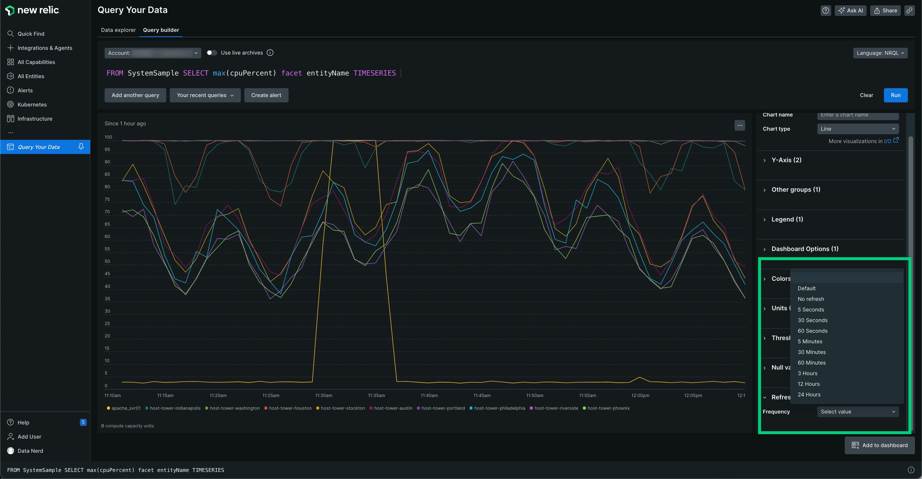 A query example that shows the refresh rate option. A screenshot of a query example that shows the refresh rate option.