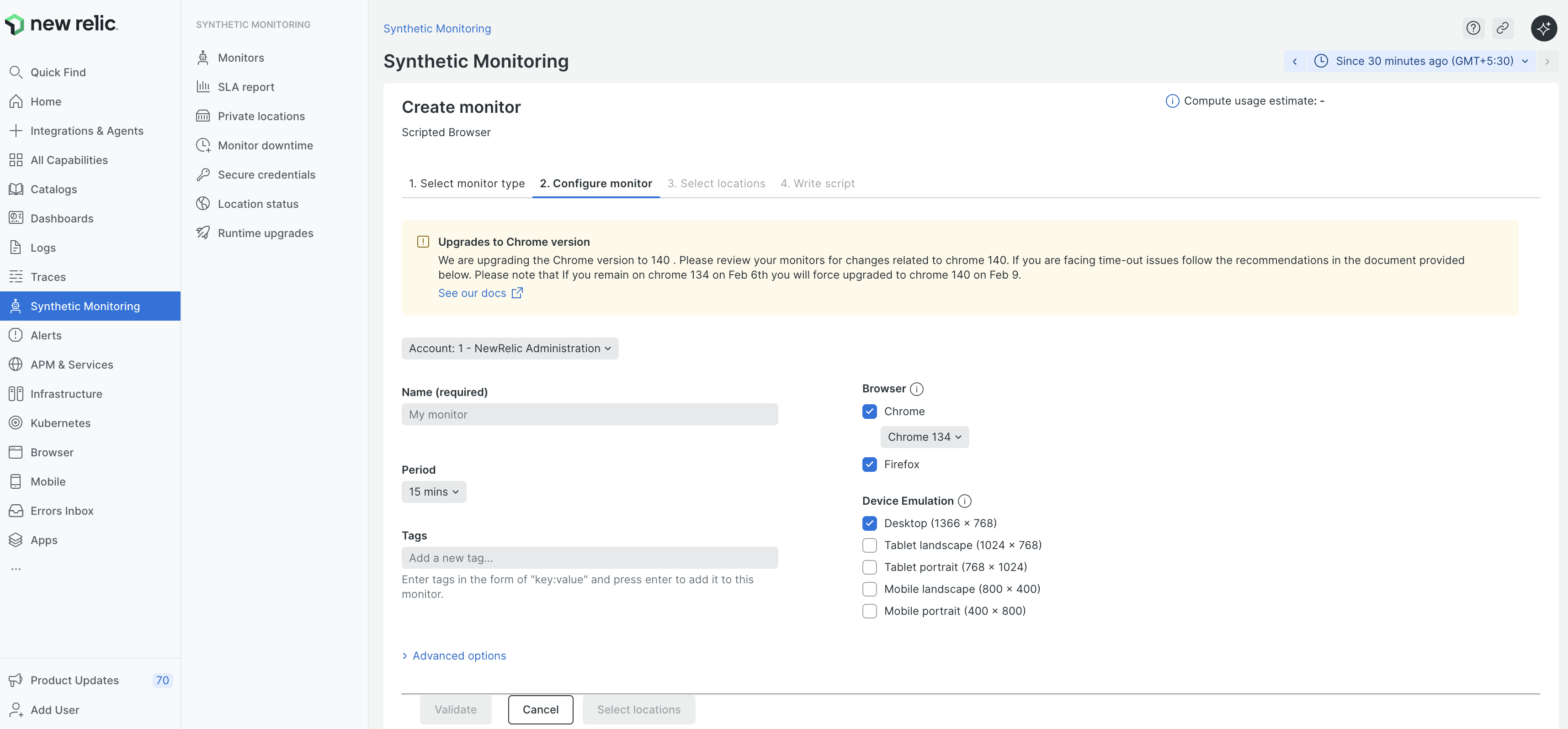Image of the Chrome version changes