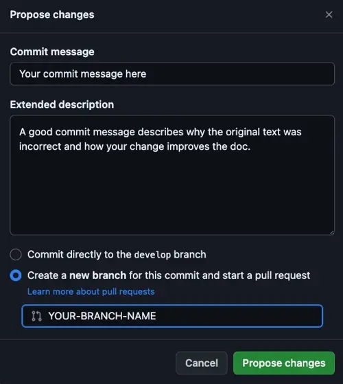 Write a commit message Click the pencil button to go into edit mode