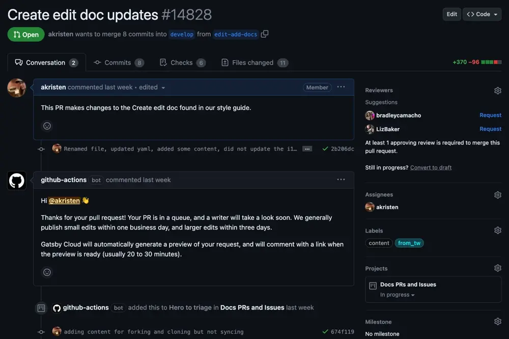 Your PR and you Your pull request is a working space for your contributions