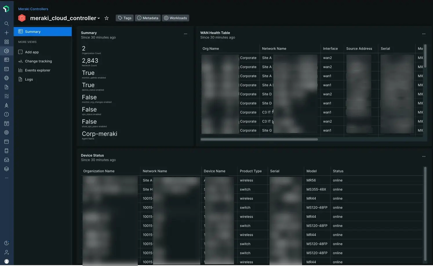 meraki dashboard A screenshot showing the meraki dashboard UI in New Relic