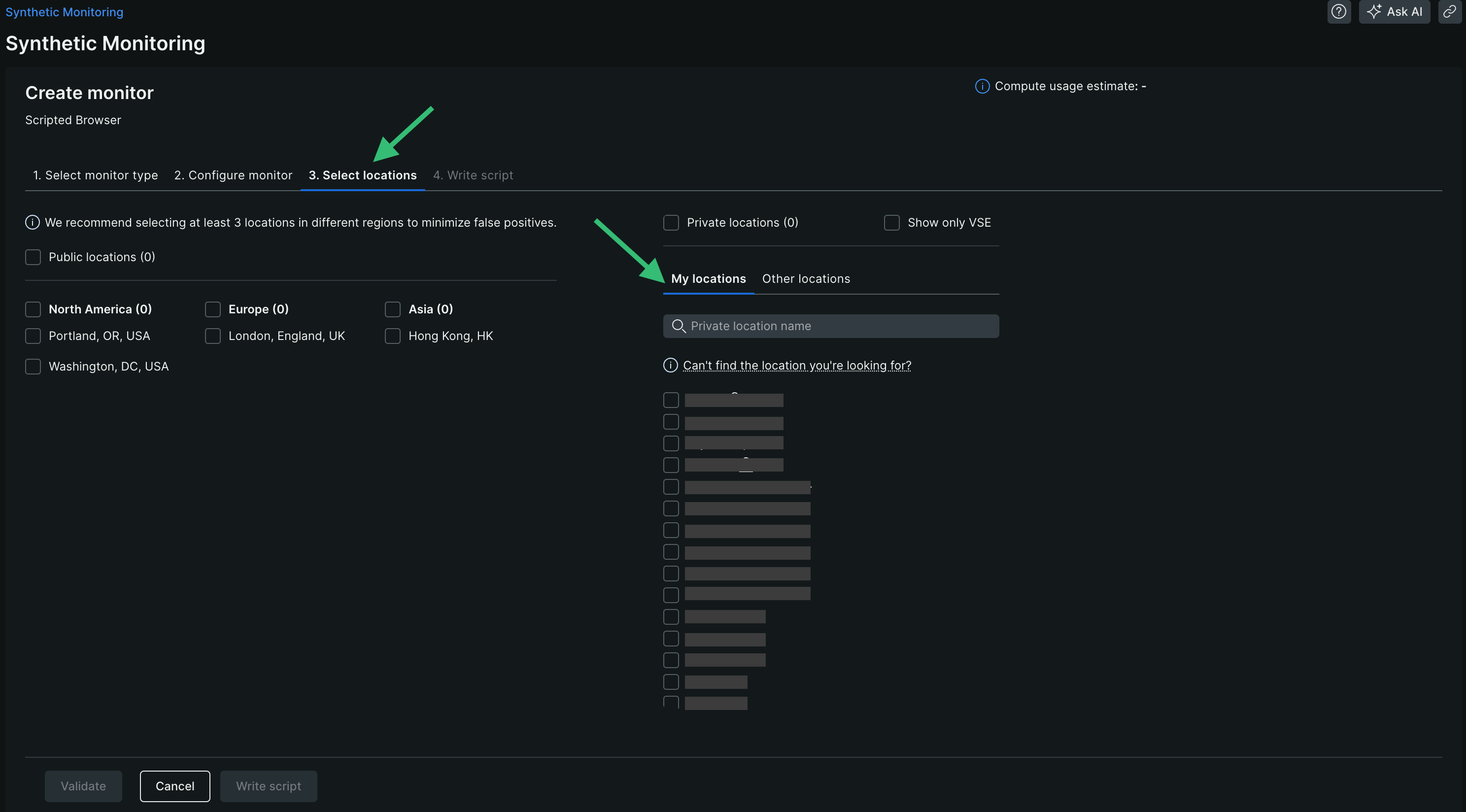 Add private location to a synthetic monitor screenshot-manage-private-locations.png
