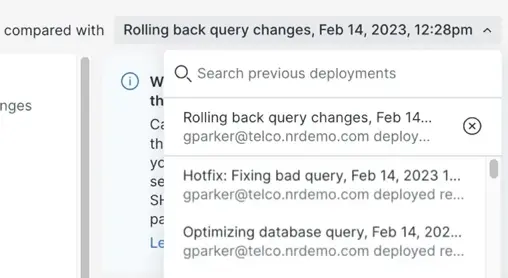 A screenshot showing how to compare with another change A screenshot showing how to compare with another change