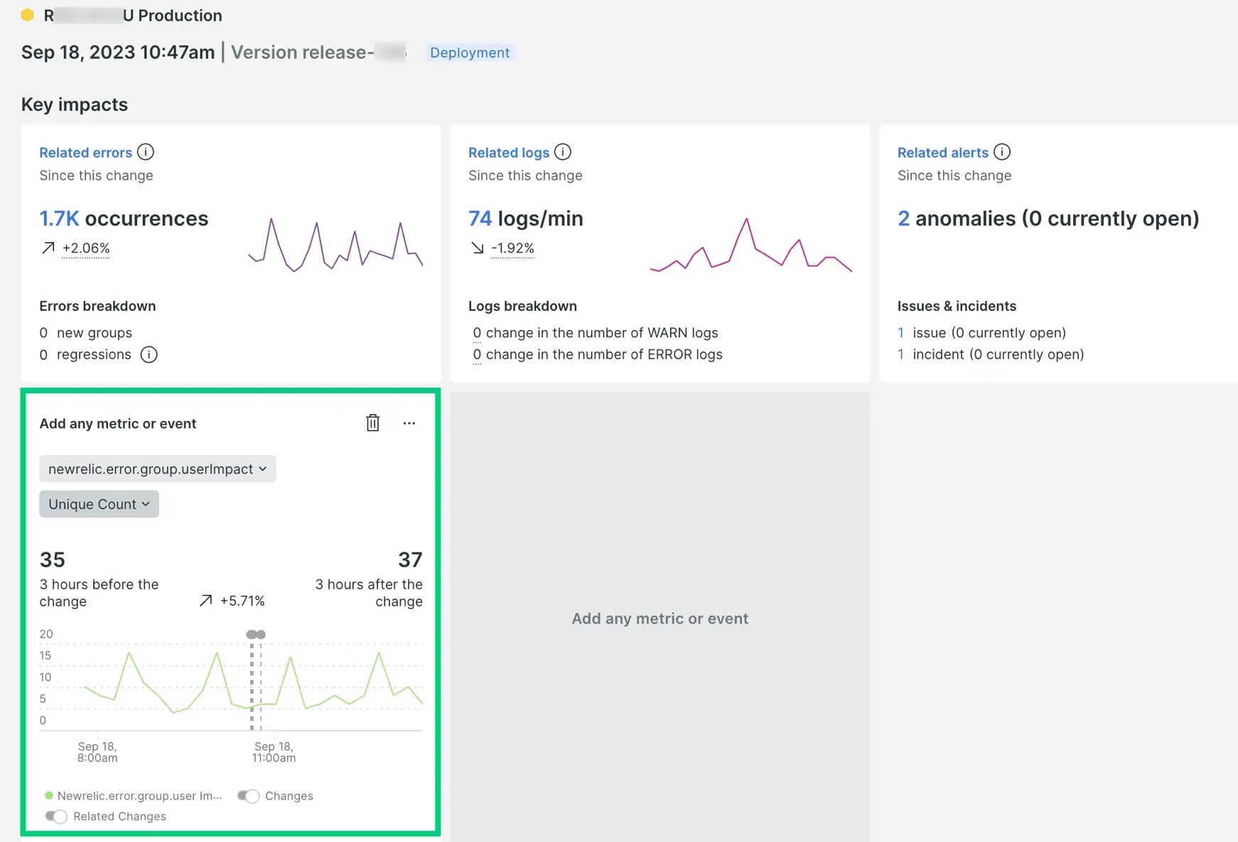 Screenshot showing a custom trend board on change details page Screenshot showing a custom trend board on change details page
