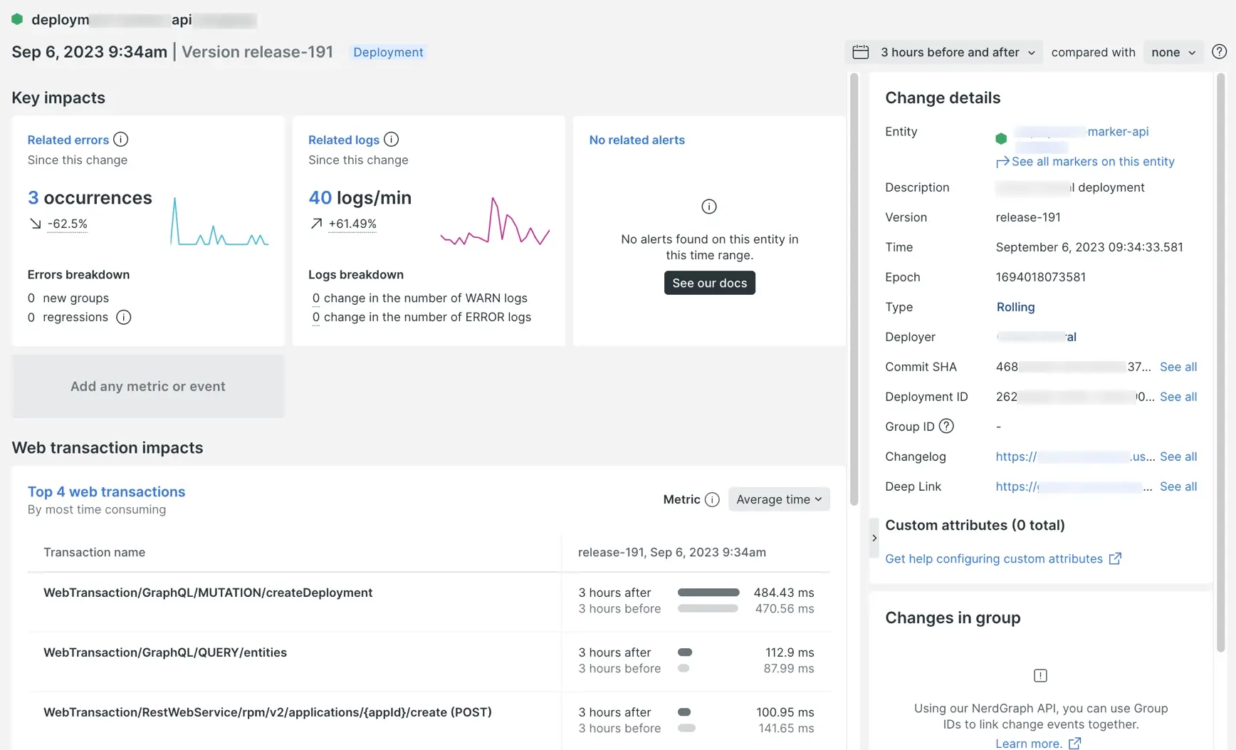 A screenshot showing and example of the change details page A screenshot showing and example of the change details page