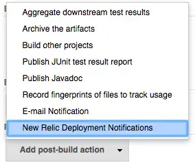 Screenshot showing the Add post-build action button, with the dropdown menu showing New Relic Deployment Notifications Screenshot showing the Add post-build action button, with the dropdown menu showing New Relic Deployment Notifications