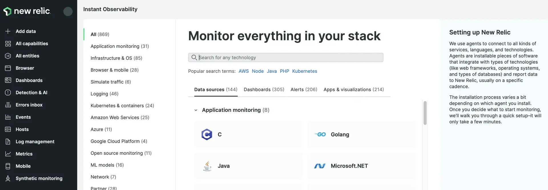 The monitor everything UI A screenshot of the new monitor everything page UI.