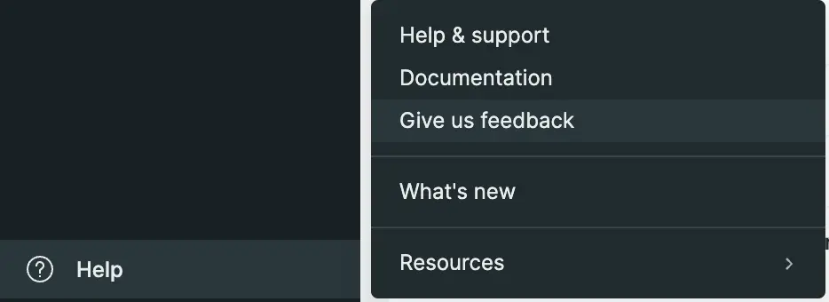 The feedback button A screenshot with the feedback button highlighted in the top right corner of the UI.