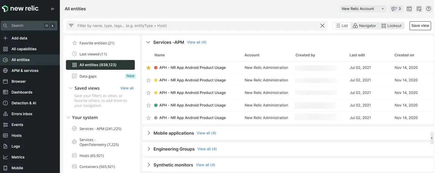 The new all entities page A screenshot of the new all entities page.