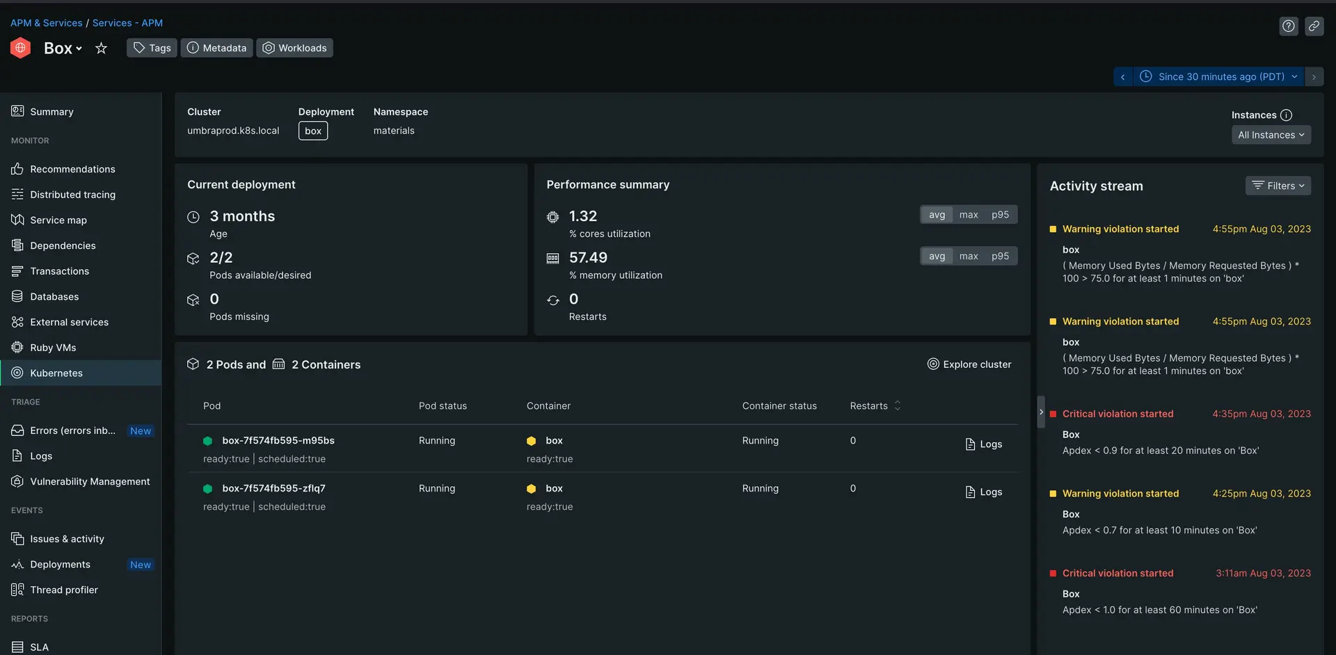 tutorialAPMOverview The main overview dashboard for an APM service in a Kubernetes cluster