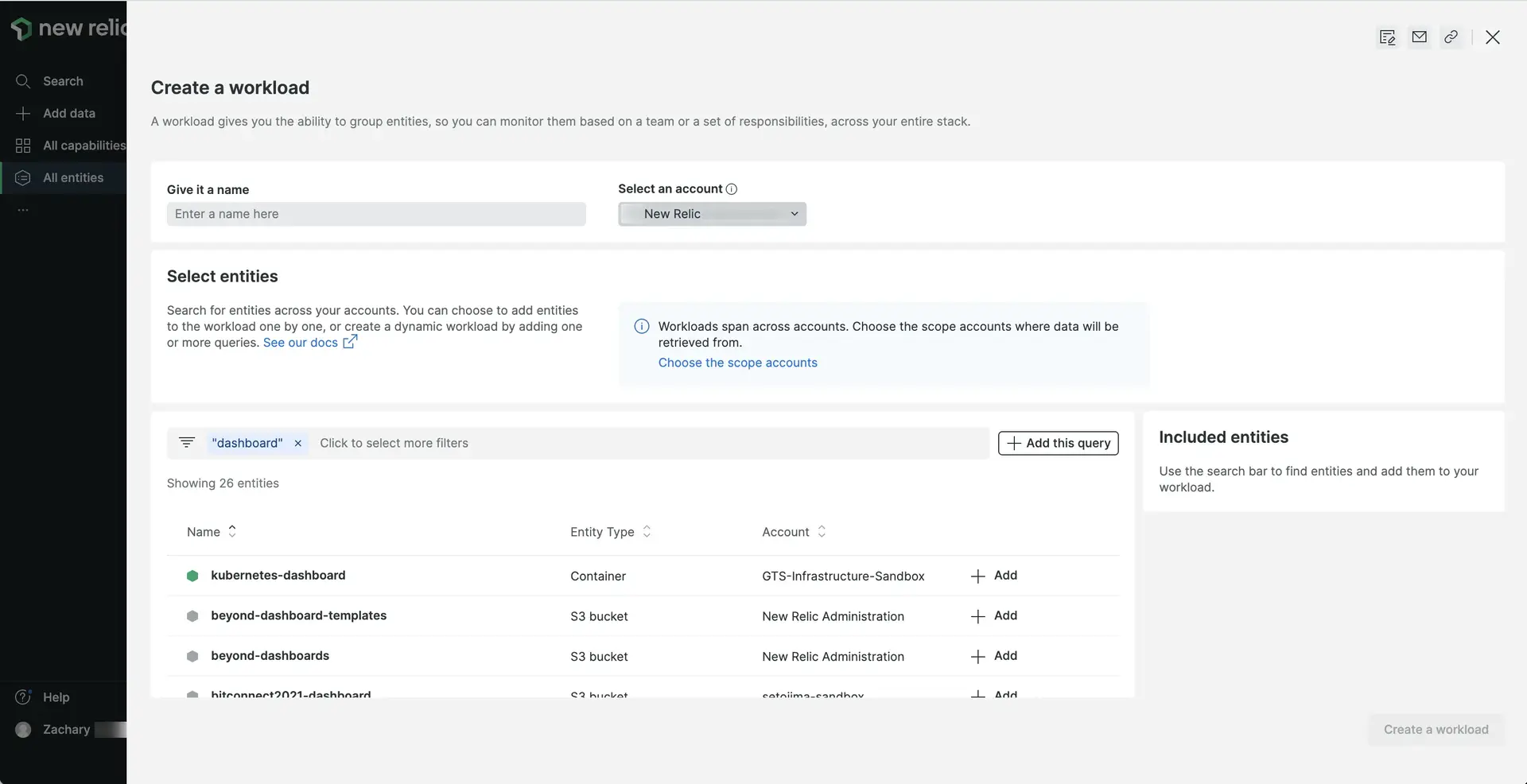 new-relic-workloads-add-dashboards.png New Relic workloads - add dashboards